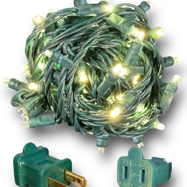 70 5mm Warm White LED Christmas Lights, 4" spacing GW, Standard Plug