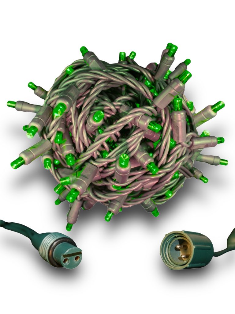 70 5mm Green LED Christmas Lights 4" spacing