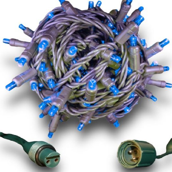 70 5mm Blue LED Christmas Lights, 4" spacing GW, Coaxial Plug