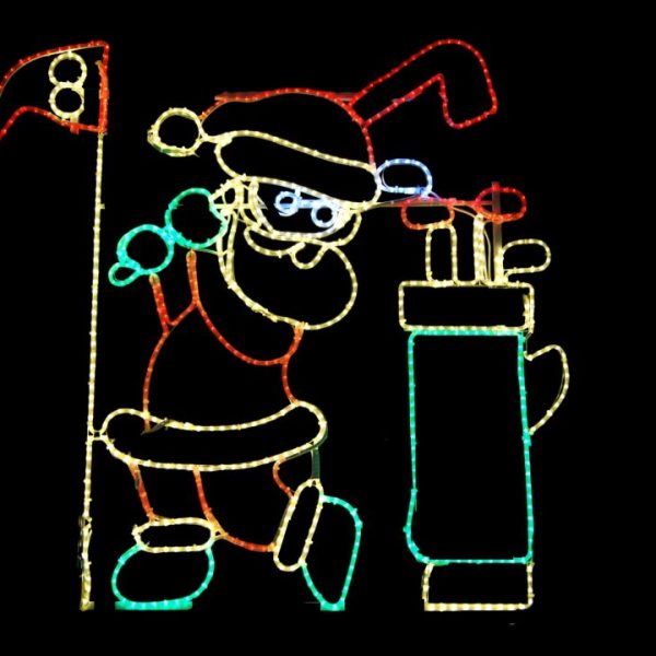 Large Golfing Santa Wireframe Motif Yard Decoration