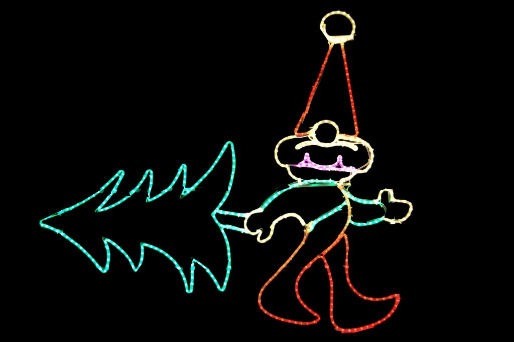 Large Elf with Christmas Tree Wireframe Motif Yard Decoration