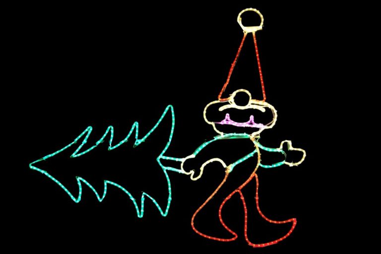 Large Elf with Christmas Tree Wireframe Motif Yard Decoration