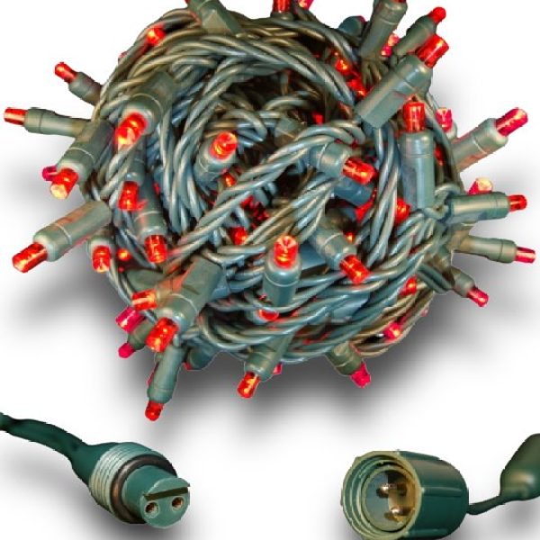 70 5mm Red LED Christmas Lights 4" spacing GW Coaxial Plug