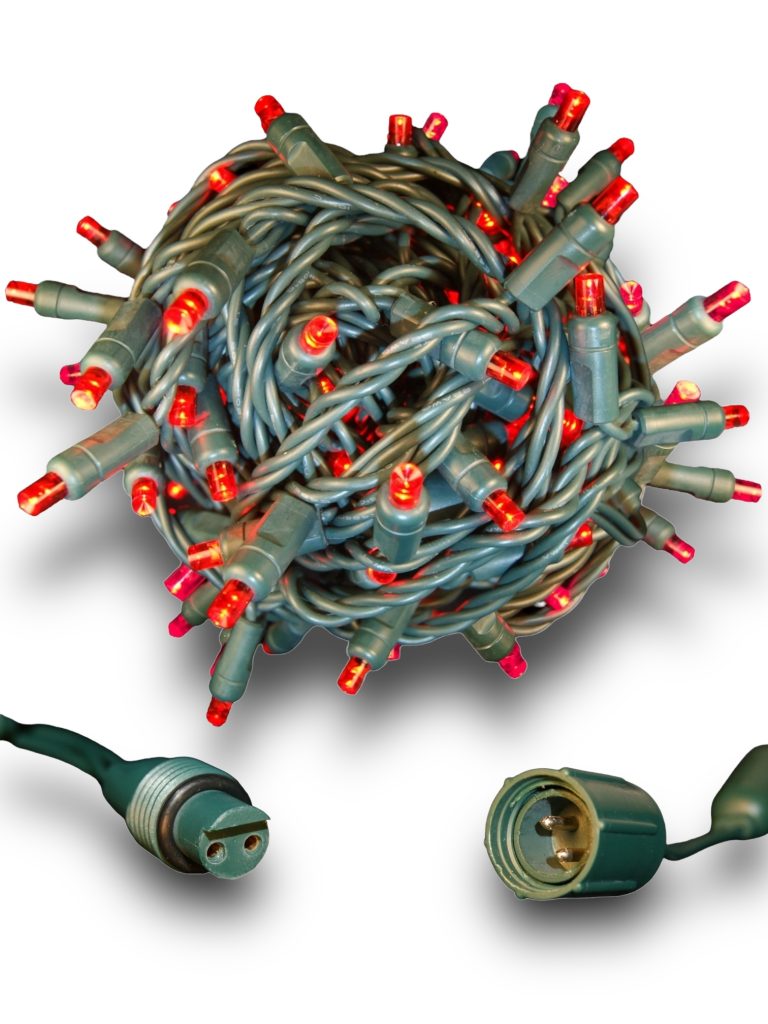 70 5mm Red LED Christmas Lights 4" spacing GW Coaxial Plug