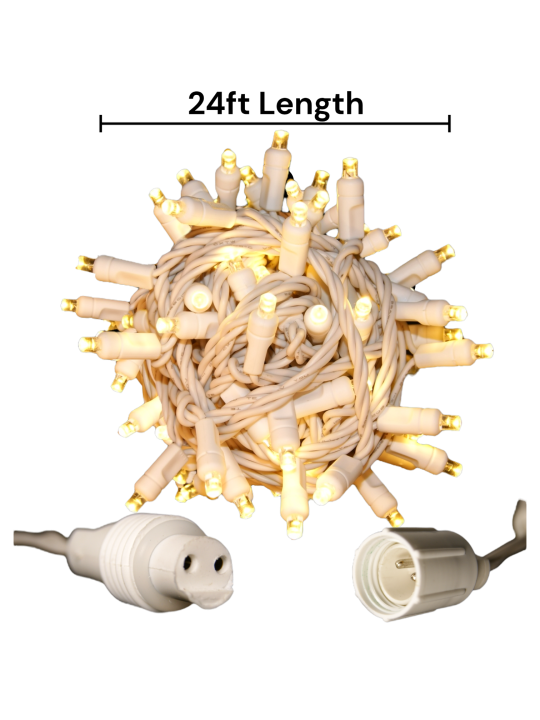101 70 5mm Warm White LED Christmas Lights, 4" spacing WW, Coaxial Plug