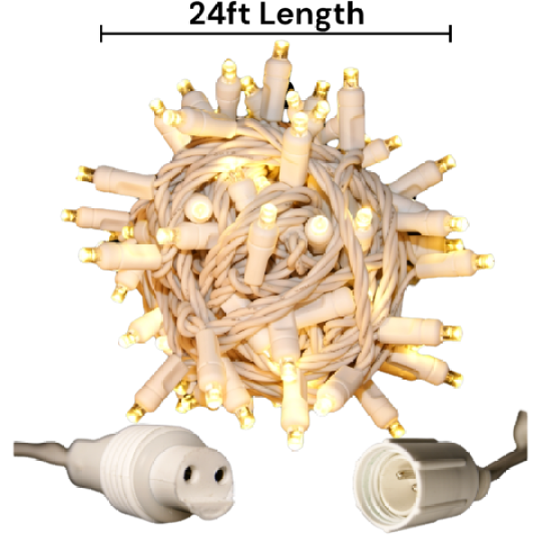 70 5mm Warm White LED Christmas Lights, 4" spacing WW, Coaxial Plug