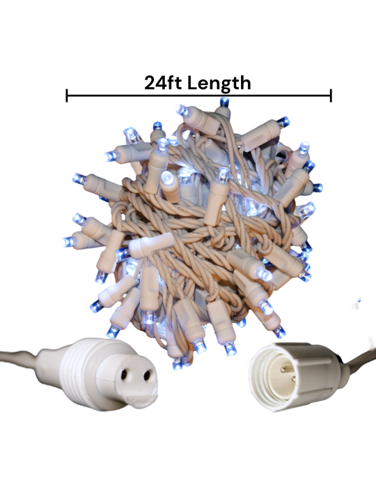 70 count Cool White LED Christmas Lights, 4" spacing Coaxial Plug