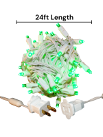 70ct 5mm Green LED Christmas Lights, 4" spacing White wire