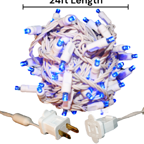 70 5mm Blue LED Christmas Lights, 4" spacing WW, Standard Plug